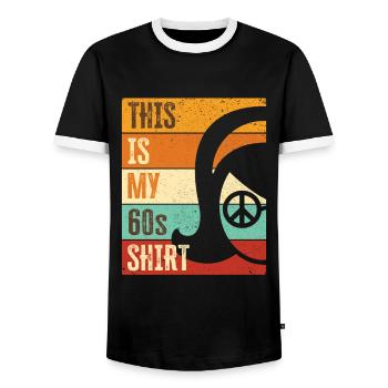 Costume de fête des années 60 des années soixante des années 1960 - T-shirt contrasté Homme - noir/blanc - Devant - AI Model Female 172 light (172cm) & AI Model Male 178 light (178cm)