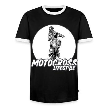 Motocross/enduro/freestyle mx/dirt bike retro - Men's Ringer Shirt - black/white - Front - AI Model Female 172 light (172cm) & AI Model Male 178 light (178cm)