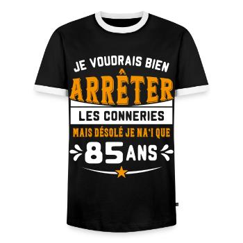 Je Voudrais Bien 85 Ans Humour Cadeau - T-shirt contrasté Homme - noir/blanc - Devant - AI Model Female 172 light (172cm) & AI Model Male 178 light (178cm)
