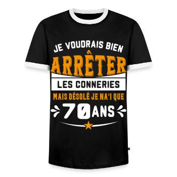 Je Voudrais Bien 70 Ans Humour Cadeau - T-shirt contrasté Homme - noir/blanc - Devant - AI Model Female 172 light (172cm) & AI Model Male 178 light (178cm)