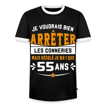 Je Voudrais Bien 55 Ans Humour Cadeau - T-shirt contrasté Homme - noir/blanc - Devant - AI Model Female 172 light (172cm) & AI Model Male 178 light (178cm)