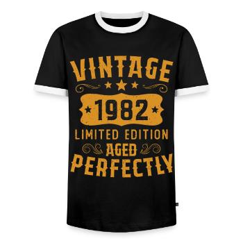 Birthday Gift Vintage 1982 Limited Edition - Men's Ringer Shirt - black/white - Front - AI Model Female 172 light (172cm) & AI Model Male 178 light (178cm)