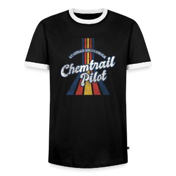 Chemise de parodie de pilote de chemtrail rétro vintage - T-shirt contrasté Homme - noir/blanc - Devant - AI Model Female 172 light (172cm) & AI Model Male 178 light (178cm)