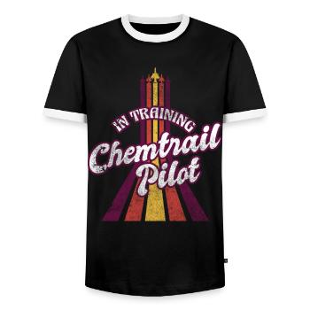 Chemise de parodie de formation de pilote de chemtrail rétro vintage - T-shirt contrasté Homme - noir/blanc - Devant - AI Model Female 172 light (172cm) & AI Model Male 178 light (178cm)