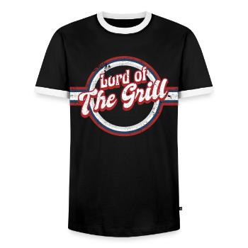 Vintage Lord Of The Grill Grilling Shirt - Men's Ringer Shirt - black/white - Front - AI Model Female 172 light (172cm) & AI Model Male 178 light (178cm)