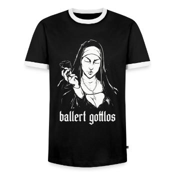 Ballert Gottlos Nonne Trinkt Wein - Männer Kontrast-T-Shirt - Schwarz/Weiß - Vorne - AI Model Female 172 light (172cm) & AI Model Male 178 light (178cm)