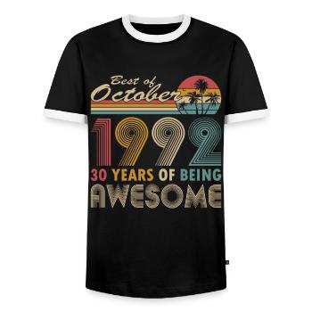 30th birthday born 1992 Best of 1992 - Men's Ringer Shirt - black/white - Front - AI Model Female 172 light (172cm) & AI Model Male 178 light (178cm)