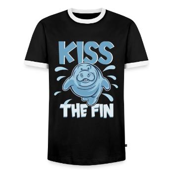 Kiss the fin Manatee chubby manatee - Men's Ringer Shirt - black/white - Front - AI Model Female 172 light (172cm) & AI Model Male 178 light (178cm)