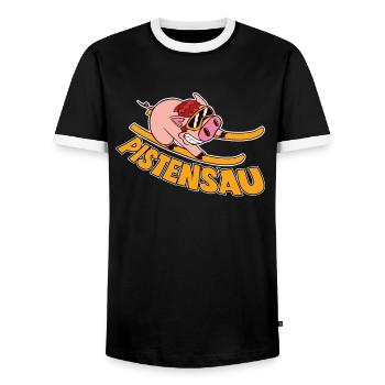 Skifahrer Pistensau Ski - Männer Kontrast-T-Shirt - Schwarz/Weiß - Vorne - AI Model Female 172 light (172cm) & AI Model Male 178 light (178cm)