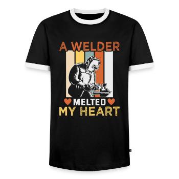 Welder slogan design for metal workers - Men's Ringer Shirt - black/white - Front - AI Model Female 172 light (172cm) & AI Model Male 178 light (178cm)