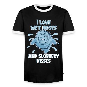 Cold Nose Warm Heart Manatee Chubby Manatee - Men's Ringer Shirt - black/white - Front - AI Model Female 172 light (172cm) & AI Model Male 178 light (178cm)