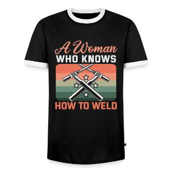 Welder Spruch Design for MetalWorkers - Men's Ringer Shirt - black/white - Front - AI Model Female 172 light (172cm) & AI Model Male 178 light (178cm)