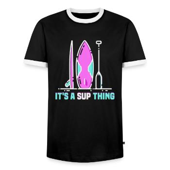 Sup Stand Up Paddle Design Sup Board Paddeln - Männer Kontrast-T-Shirt - Schwarz/Weiß - Vorne - AI Model Female 172 light (172cm) & AI Model Male 178 light (178cm)