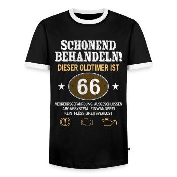 Schonend Behandeln Oldtimer Ist 66 Jahre 66. - Männer Kontrast-T-Shirt - Schwarz/Weiß - Vorne - AI Model Female 172 light (172cm) & AI Model Male 178 light (178cm)