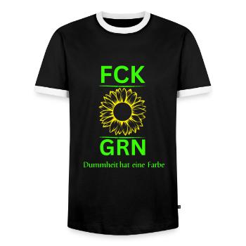 FCK GRN-Anti Grüne-Dummheit hat eine Farbe - Männer Kontrast-T-Shirt - Schwarz/Weiß - Vorne - AI Model Female 172 light (172cm) & AI Model Male 178 light (178cm)