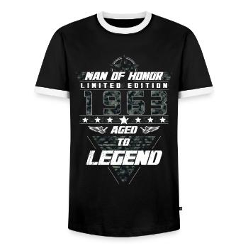 Man of Honor Year of Birth 1963 Camouflage Gift - Men's Ringer Shirt - black/white - Front - AI Model Female 172 light (172cm) & AI Model Male 178 light (178cm)