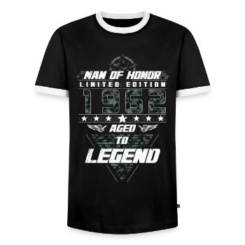 Man of Honor Year of Birth 1962 Camouflage Gift - Men's Ringer Shirt - black/white - Front - AI Model Female 172 light (172cm) & AI Model Male 178 light (178cm)