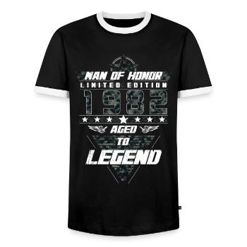 Man of Honor Year of Birth 1982 Camouflage Gift - Men's Ringer Shirt - black/white - Front - AI Model Female 172 light (172cm) & AI Model Male 178 light (178cm)