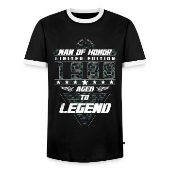 Man of Honor Year of Birth 1988 Camouflage Gift - Men's Ringer Shirt - black/white - Front - AI Model Female 172 light (172cm) & AI Model Male 178 light (178cm)