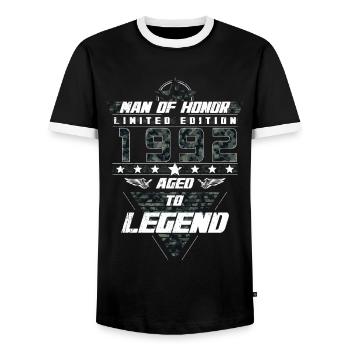 Man of Honor Year of Birth 1992 Camouflage Gift - Men's Ringer Shirt - black/white - Front - AI Model Female 172 light (172cm) & AI Model Male 178 light (178cm)