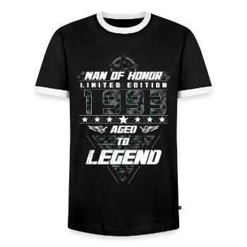 Man of Honor Year of Birth 1993 Camouflage Gift - Men's Ringer Shirt - black/white - Front - AI Model Female 172 light (172cm) & AI Model Male 178 light (178cm)