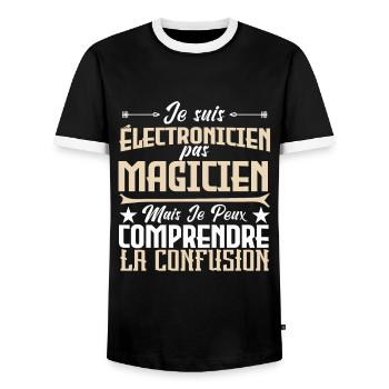 Je suis électricien, pas magicien - T-shirt contrasté Homme - noir/blanc - Devant - AI Model Female 172 light (172cm) & AI Model Male 178 light (178cm)