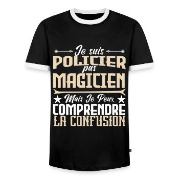 Je Suis Policier, pas Magicien - T-shirt contrasté Homme - noir/blanc - Devant - AI Model Female 172 light (172cm) & AI Model Male 178 light (178cm)