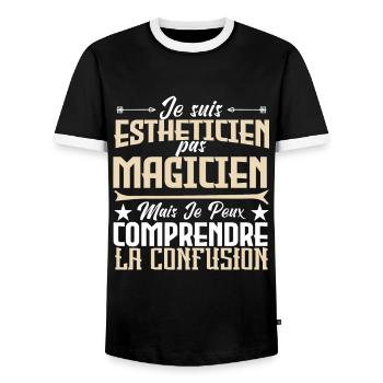 Je suis Esthéticienne, pas Magicienne - T-shirt contrasté Homme - noir/blanc - Devant - AI Model Female 172 light (172cm) & AI Model Male 178 light (178cm)