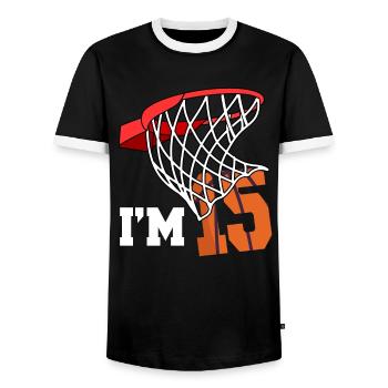 Ich Bin 15 Basketball 15. Geburtstag Basketballer - Männer Kontrast-T-Shirt - Schwarz/Weiß - Vorne - AI Model Female 172 light (172cm) & AI Model Male 178 light (178cm)