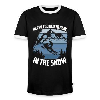Never Too Old To Play In The Snow, Schneemobil - Männer Kontrast-T-Shirt - Schwarz/Weiß - Vorne - AI Model Female 172 light (172cm) & AI Model Male 178 light (178cm)