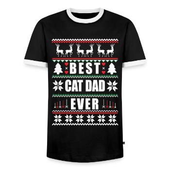 Funny Ugly Christmas Best Cat Dad Ever - Men's Ringer Shirt - black/white - Front - AI Model Female 172 light (172cm) & AI Model Male 178 light (178cm)