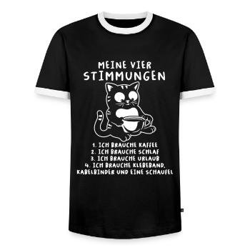 Lustige Katze Stimmung Kaffee Büro Geschenk Fun - Männer Kontrast-T-Shirt - Schwarz/Weiß - Vorne - AI Model Female 172 light (172cm) & AI Model Male 178 light (178cm)
