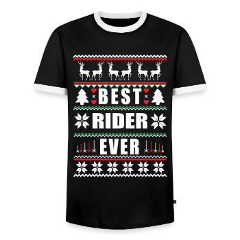 Funny Ugly Christmas Best Rider Ever - Men's Ringer Shirt - black/white - Front - AI Model Female 172 light (172cm) & AI Model Male 178 light (178cm)