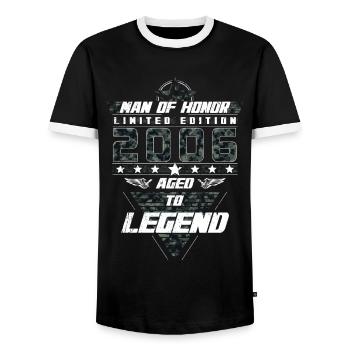 Man of Honor Year of Birth 2006 Camouflage Gift - Men's Ringer Shirt - black/white - Front - AI Model Female 172 light (172cm) & AI Model Male 178 light (178cm)