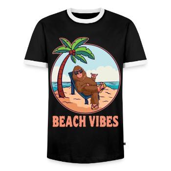 Beach Vibes Bigfoot Summer Holidays Sasquatch - Men's Ringer Shirt - black/white - Front - AI Model Female 172 light (172cm) & AI Model Male 178 light (178cm)