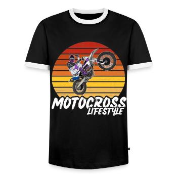 Motocross / Enduro / Freestyle mx / Dirtbike retro - Men's Ringer Shirt - black/white - Front - AI Model Female 172 light (172cm) & AI Model Male 178 light (178cm)