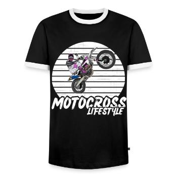 Motocross / Enduro / Freestyle mx / Dirtbike retro - Men's Ringer Shirt - black/white - Front - AI Model Female 172 light (172cm) & AI Model Male 178 light (178cm)