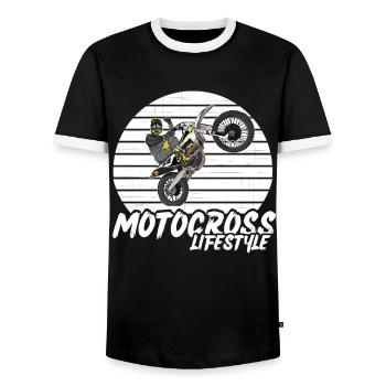 Motocross / Enduro / Freestyle mx / Dirtbike retro - Männer Kontrast-T-Shirt - Schwarz/Weiß - Vorne - AI Model Female 172 light (172cm) & AI Model Male 178 light (178cm)