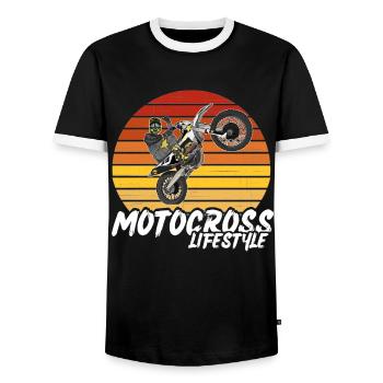 Motocross / Enduro / Freestyle mx / Dirtbike retro - Männer Kontrast-T-Shirt - Schwarz/Weiß - Vorne - AI Model Female 172 light (172cm) & AI Model Male 178 light (178cm)