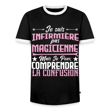 humour je suis infirmière pas magicienne - T-shirt contrasté Homme - noir/blanc - Devant - AI Model Female 172 light (172cm) & AI Model Male 178 light (178cm)