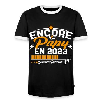 Annonce Grossesse Encore Papy 2023 Cadeau - T-shirt contrasté Homme - noir/blanc - Devant - AI Model Female 172 light (172cm) & AI Model Male 178 light (178cm)