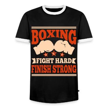 Boxing Fight Hard Finish Strong Boxing Gloves - Men's Ringer Shirt - black/white - Front - AI Model Female 172 light (172cm) & AI Model Male 178 light (178cm)