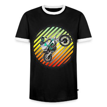 Motocross / Enduro / Freestyle mx / Dirtbike retro - Männer Kontrast-T-Shirt - Schwarz/Weiß - Vorne - AI Model Female 172 light (172cm) & AI Model Male 178 light (178cm)
