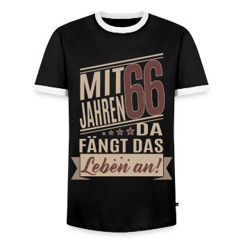 66 Jahre Lustiger Mit 66 Jahren da fängt das - Männer Kontrast-T-Shirt - Schwarz/Weiß - Vorne - AI Model Female 172 light (172cm) & AI Model Male 178 light (178cm)