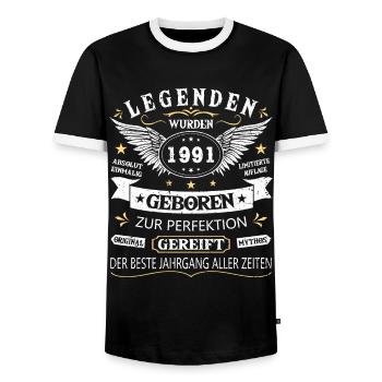 Legenden 1991 Geboren Geschenk Jahrgang 1991 - Männer Kontrast-T-Shirt - Schwarz/Weiß - Vorne - AI Model Female 172 light (172cm) & AI Model Male 178 light (178cm)