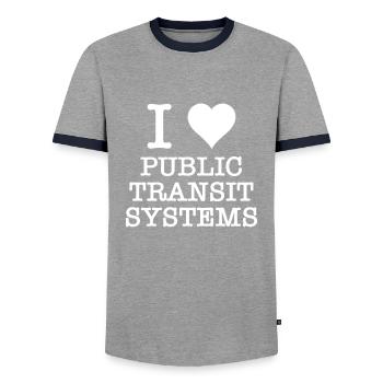 Anti Cars Nachhaltige Infrastruktur & Nahverkehr - Männer Kontrast-T-Shirt - Grau/Navy  - Vorne - AI Model Female 172 light (172cm) & AI Model Male 178 light (178cm)
