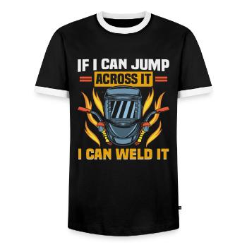 Welder slogan design for metal workers - Men's Ringer Shirt - black/white - Front - AI Model Female 172 light (172cm) & AI Model Male 178 light (178cm)