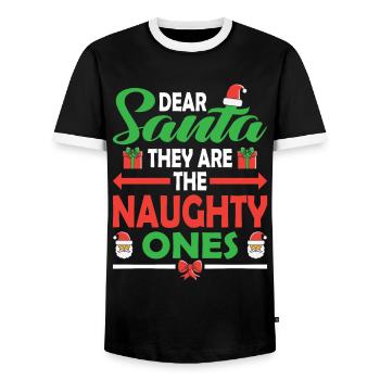 Dear Santa Claus these are the bad guys X-Mas - Men's Ringer Shirt - black/white - Front - AI Model Female 172 light (172cm) & AI Model Male 178 light (178cm)