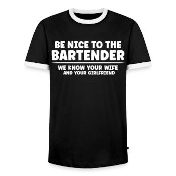 Bartender Gift Mixologist Saying Bar - Men's Ringer Shirt - black/white - Front - AI Model Female 172 light (172cm) & AI Model Male 178 light (178cm)