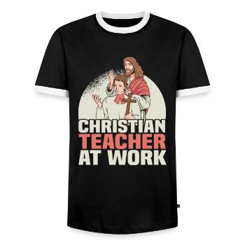 Teacher of Religion Religious Education - Men's Ringer Shirt - black/white - Front - AI Model Female 172 light (172cm) & AI Model Male 178 light (178cm)